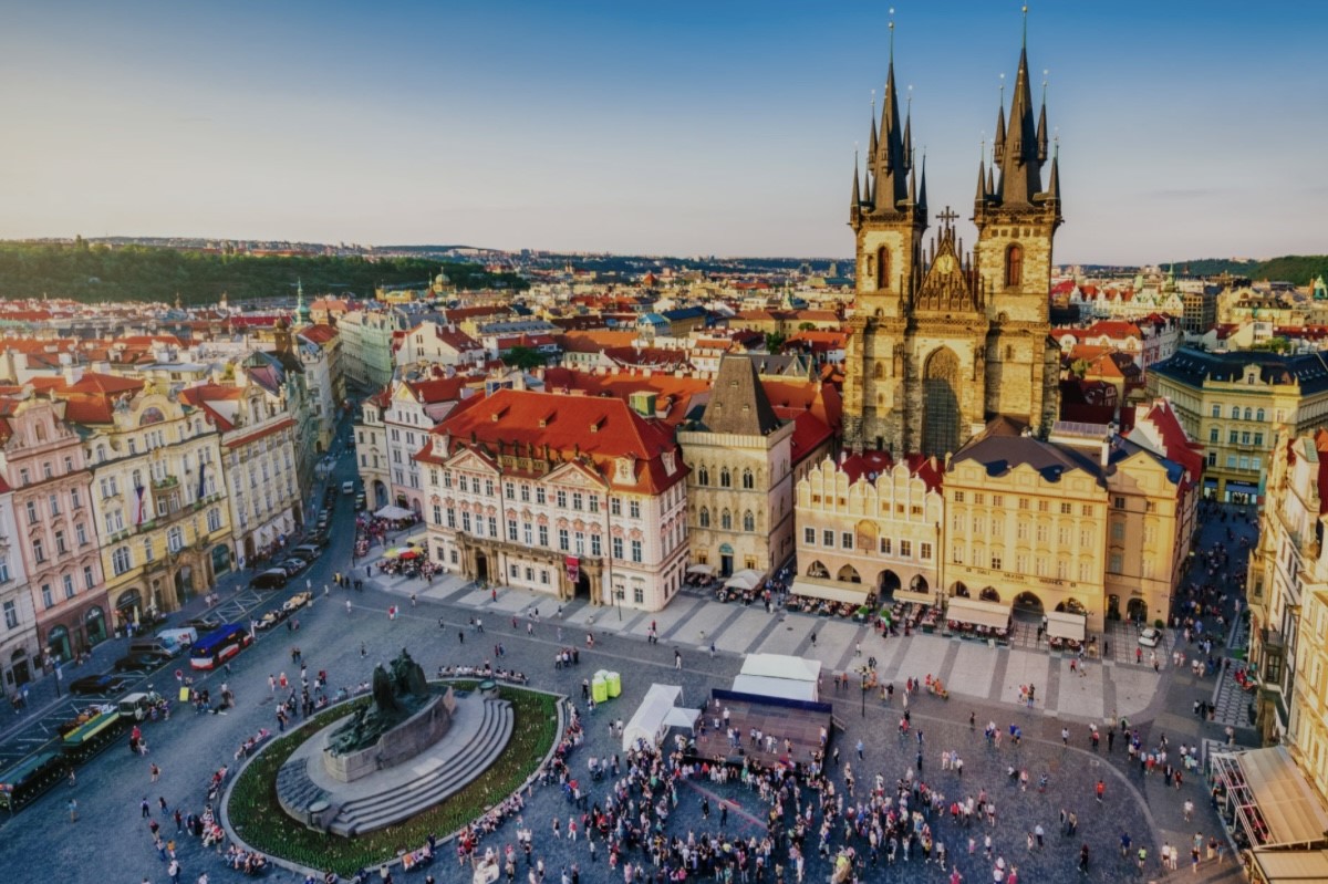 Prague with its central square in full view from above